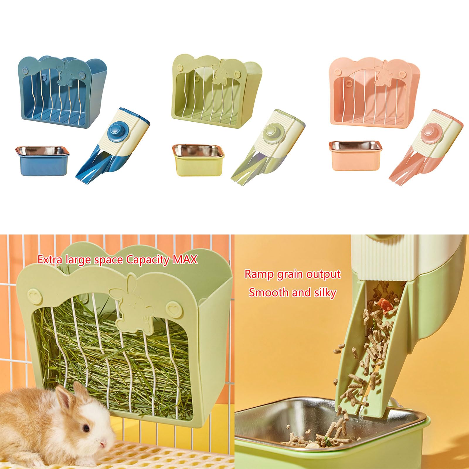 Générique 3 pièces d ' Alimentation en Foin pour Petit Lapin de Compagnie Suspendu Cage d ' Alimentation en Foin Bol de Nourriture d ' Alimentation Automatique pour Chinchillas pour Petits Animaux de