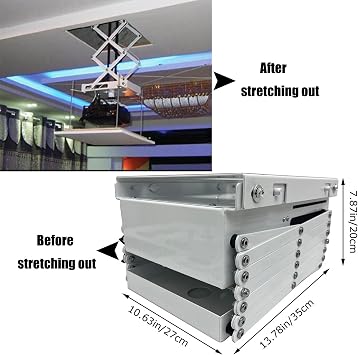 Projector Lift 59''Electric Projector Mount Hidden Ceiling Projector Bracket 19.69'' Base Automatic Lift Projector Electric Motorized Projector Mount Hanger 22Lb Load Capacity 110V