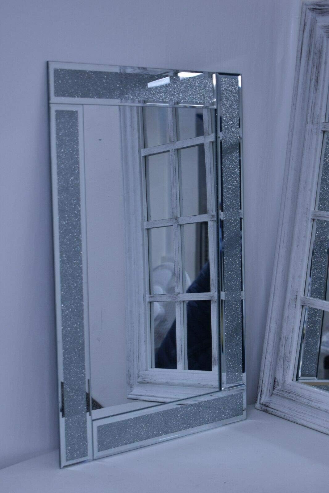 Deenz Large Sparkle Silver Glitter Wall Mirror Frame Glass Living Room Lounge 60X80Cm The World'S Largest Mirror Collection Of Deenz Store