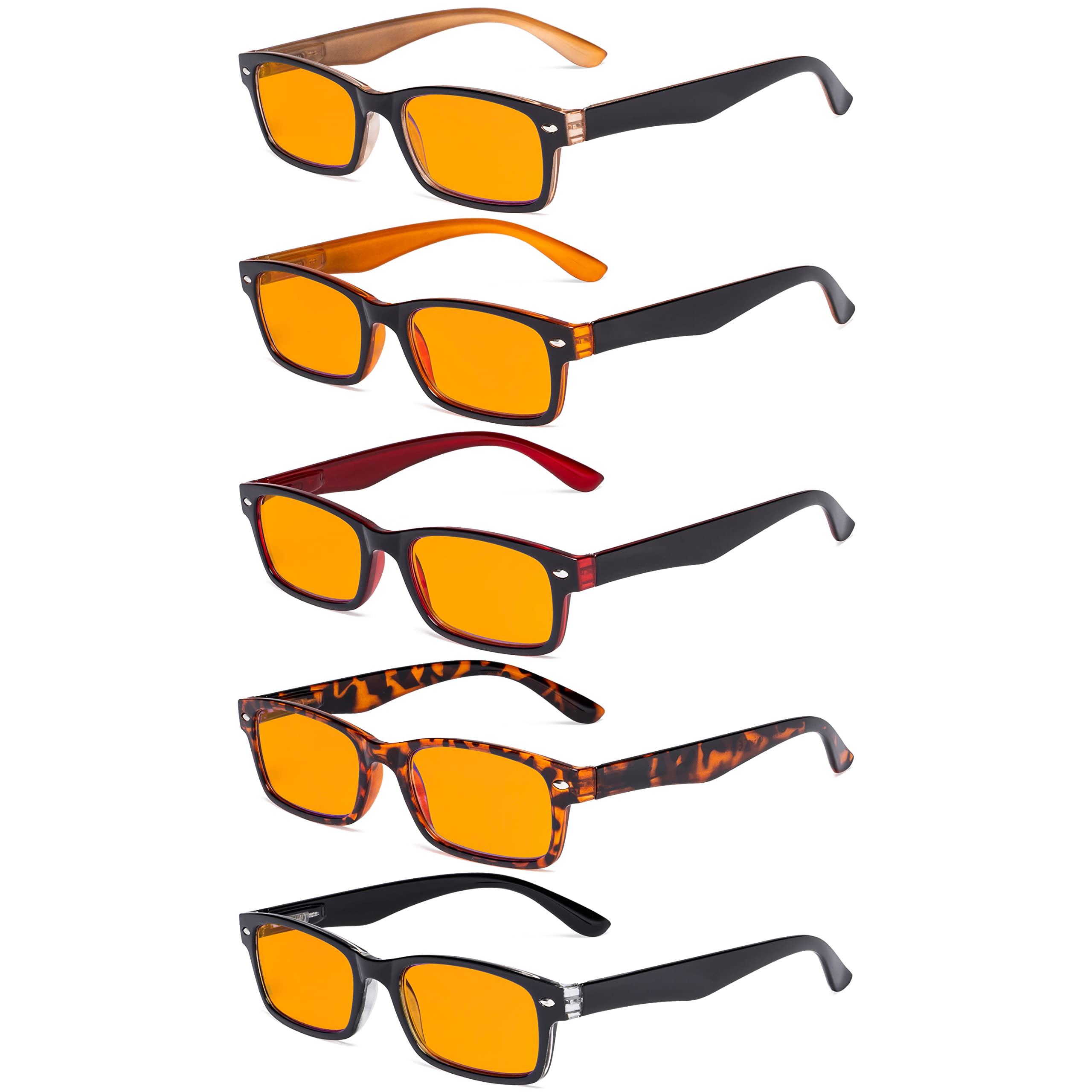 Eyekepper 5 Pack Blue Light Filter Glasses Classic Computer Reading Glasses Orange Tinted +0.75