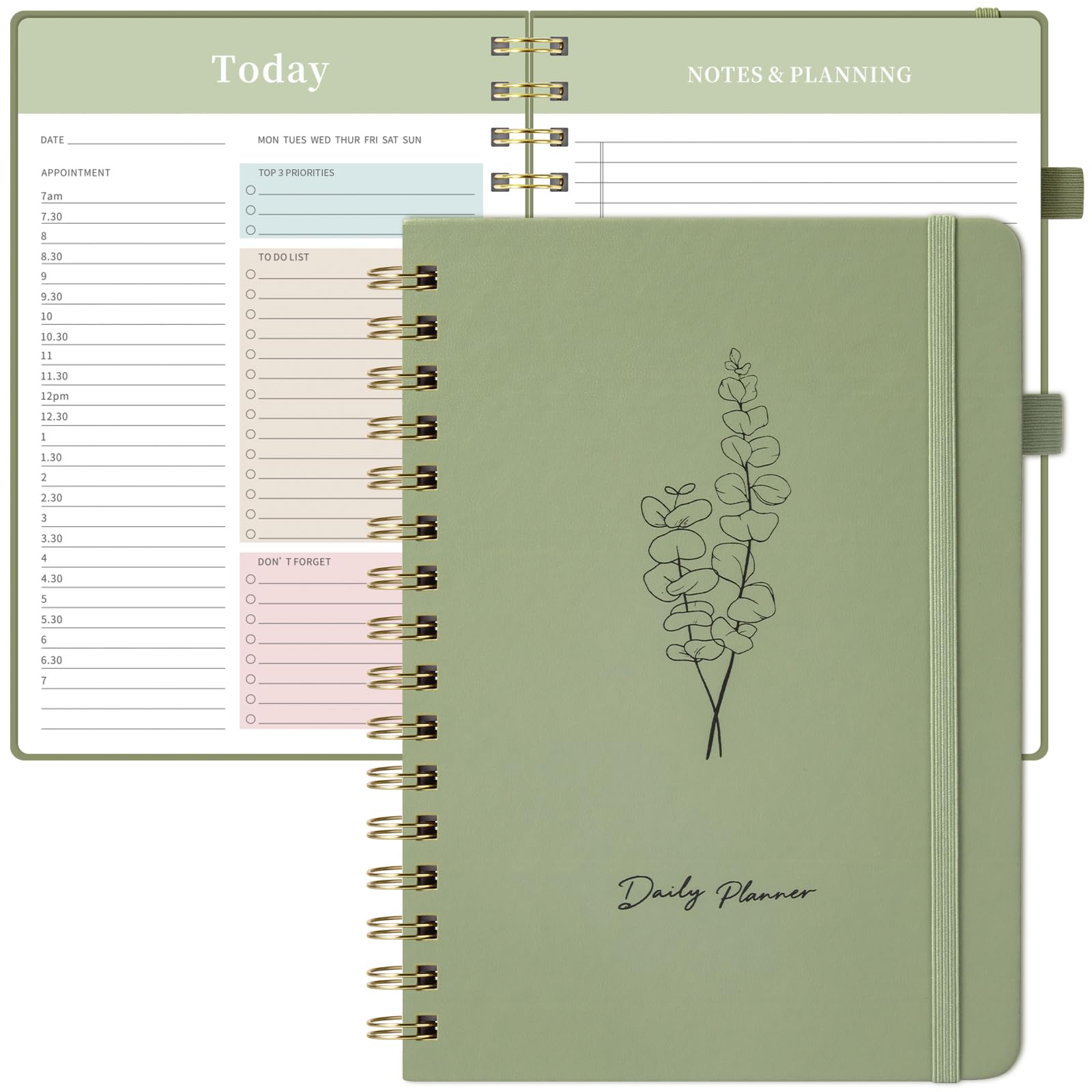 Umriox Daily Planner Undated, To Do List A5 Notebook, Planning Pad Checklist Organizer Productivity Planner for Students, Work, Fitness,14.5x21cm - Green — image 1