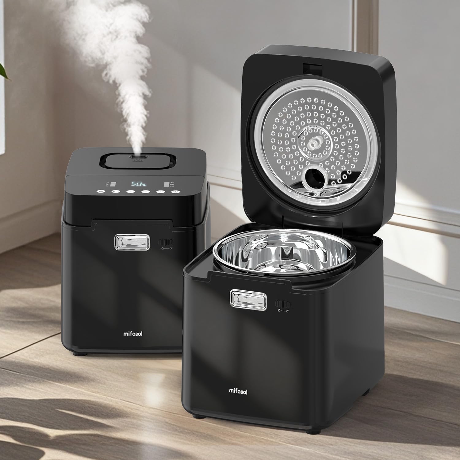 Mifasol Stainless Steel Humidifier, 3.3L/0.87Gal Steam Warm Mist Humidifiers for Bedroom 800 sq ft, Easy to Clean Humidifiers for Home, Dishwasher Safe Humidifier Large Room Baby Nursery Office, Black