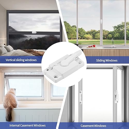 Miniatura 7 de Cerraduras de marco para ventana, paquete de 8 pestillos de repuesto para ventana, espacio entre agujeros de tornillo blanco, 0.8 pulgadas, se