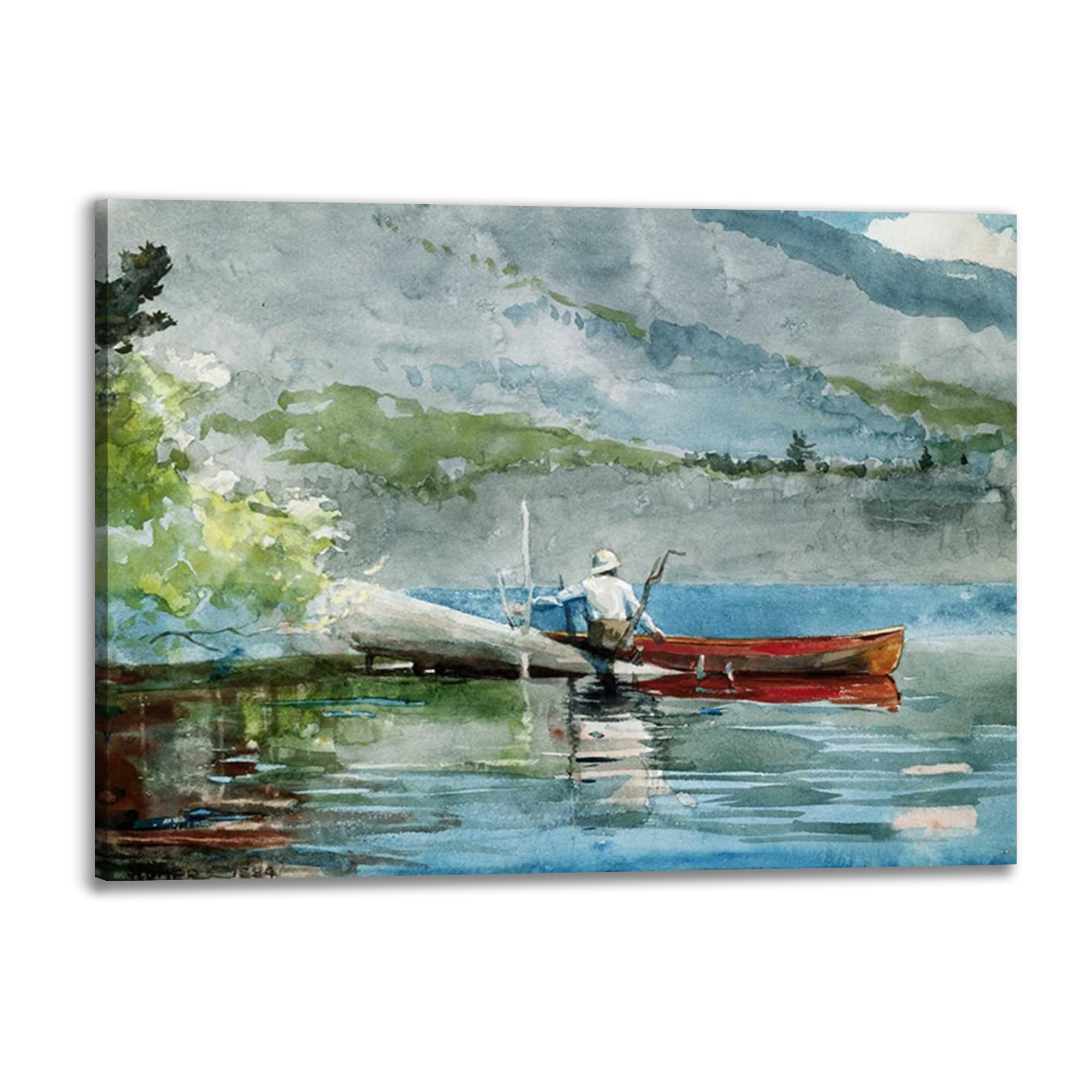 Toile Winslow Homer The Red Canoe avec cadre en bois de salon 80x60 cm