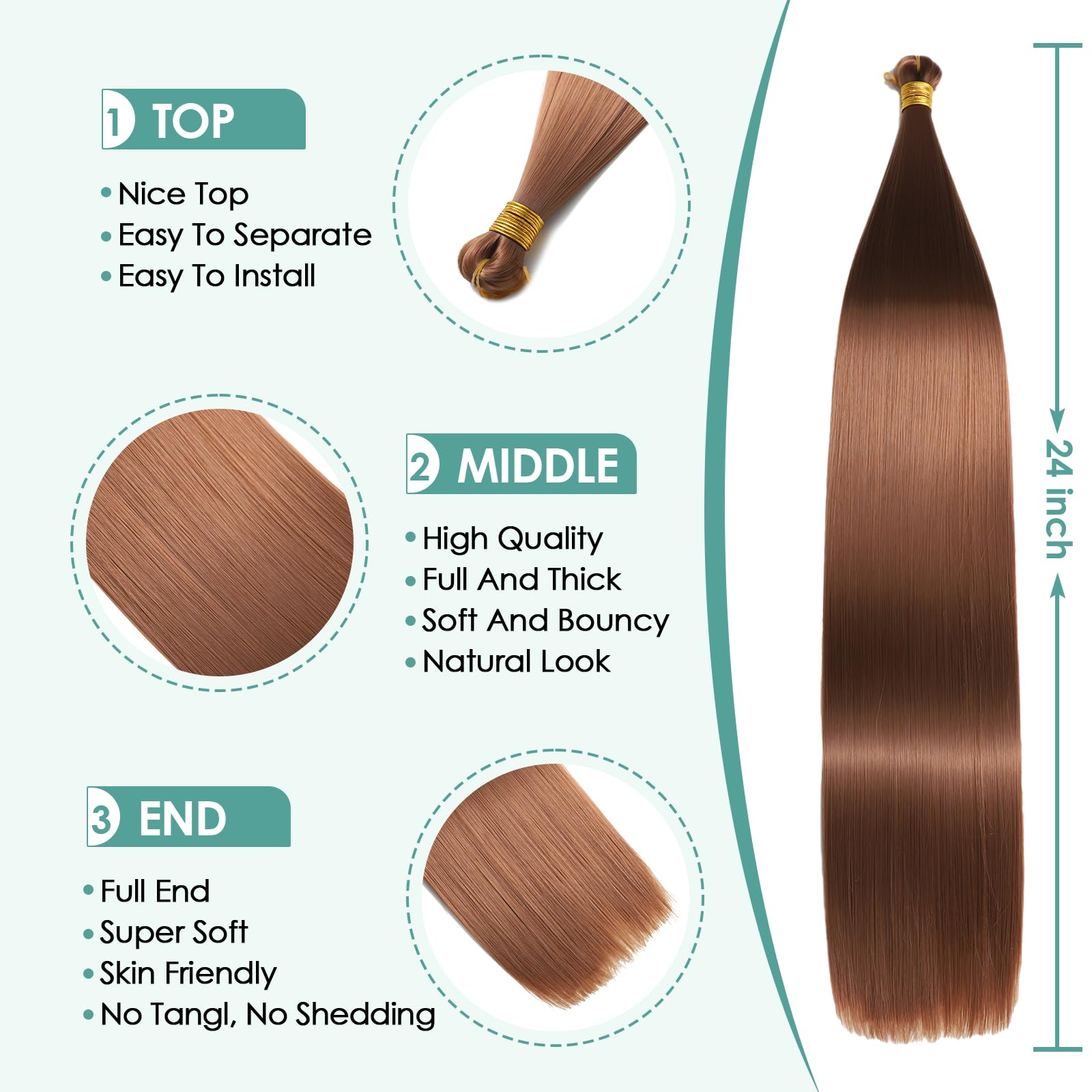 Locescsoc 24 Inch Bone Straight Braiding Hair 150g 3 Packs Straight Hair Extensions, Ariel Straight Hair Bundles - Image 3