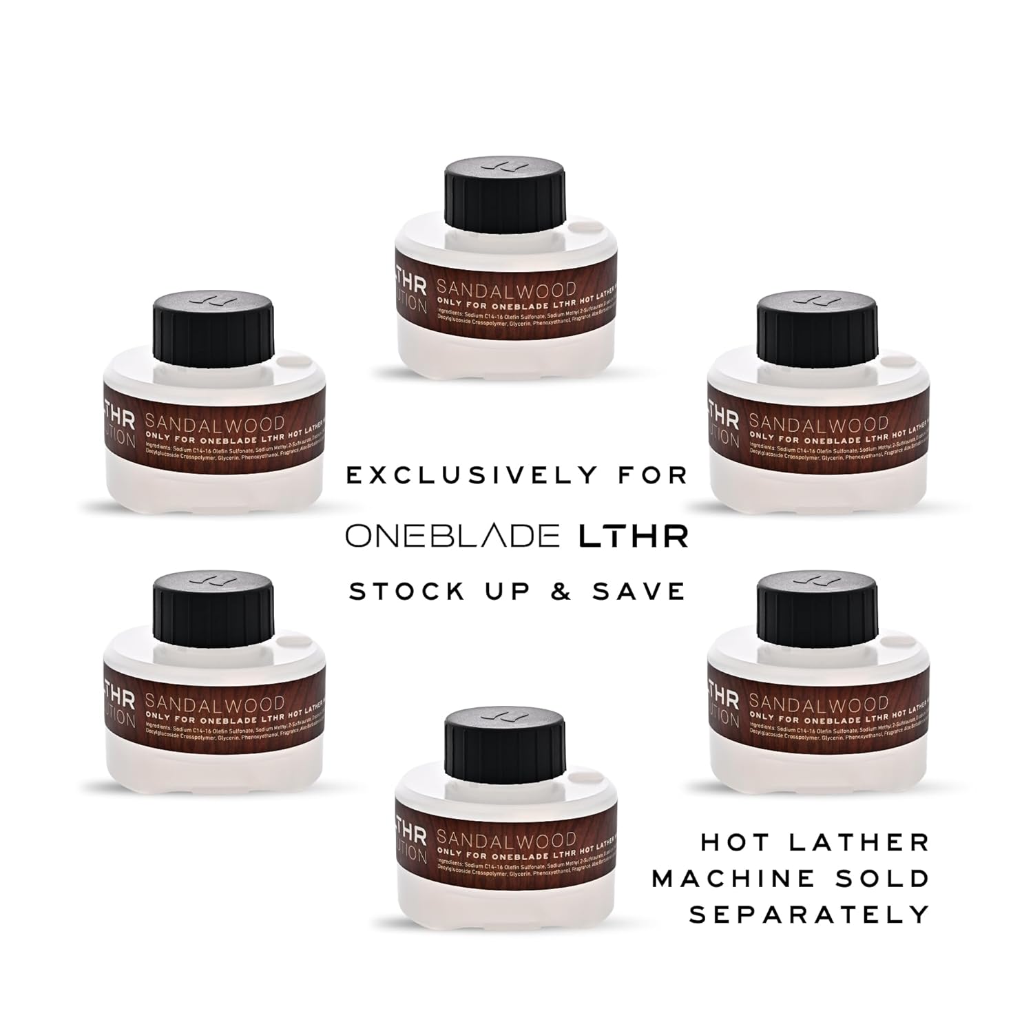 Refill Hot Lather Pods for OneBlade LTHR Cordless Hot Lather Machine, 3oz (90mL), TSA friendly, MACHINE NOT INCLUDED (Sandalwood)
