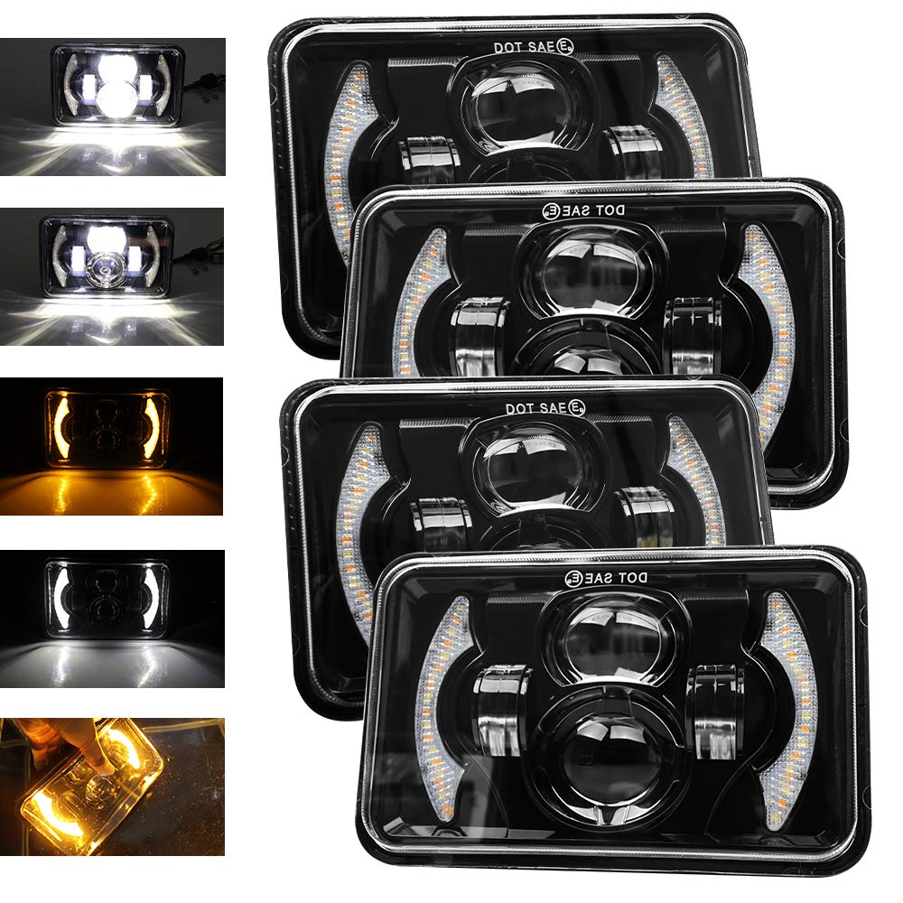 CO LIGHT4pcs 4x6 Inch LED Headlights Hi/Lo Sealed Beam 80W Amber Halo Rectangular Replacement H4651 H4652 H4656 H4666 H6545 Compatible with Peterbilt Kenworth Freightinger Probe T001-YY-4pcs