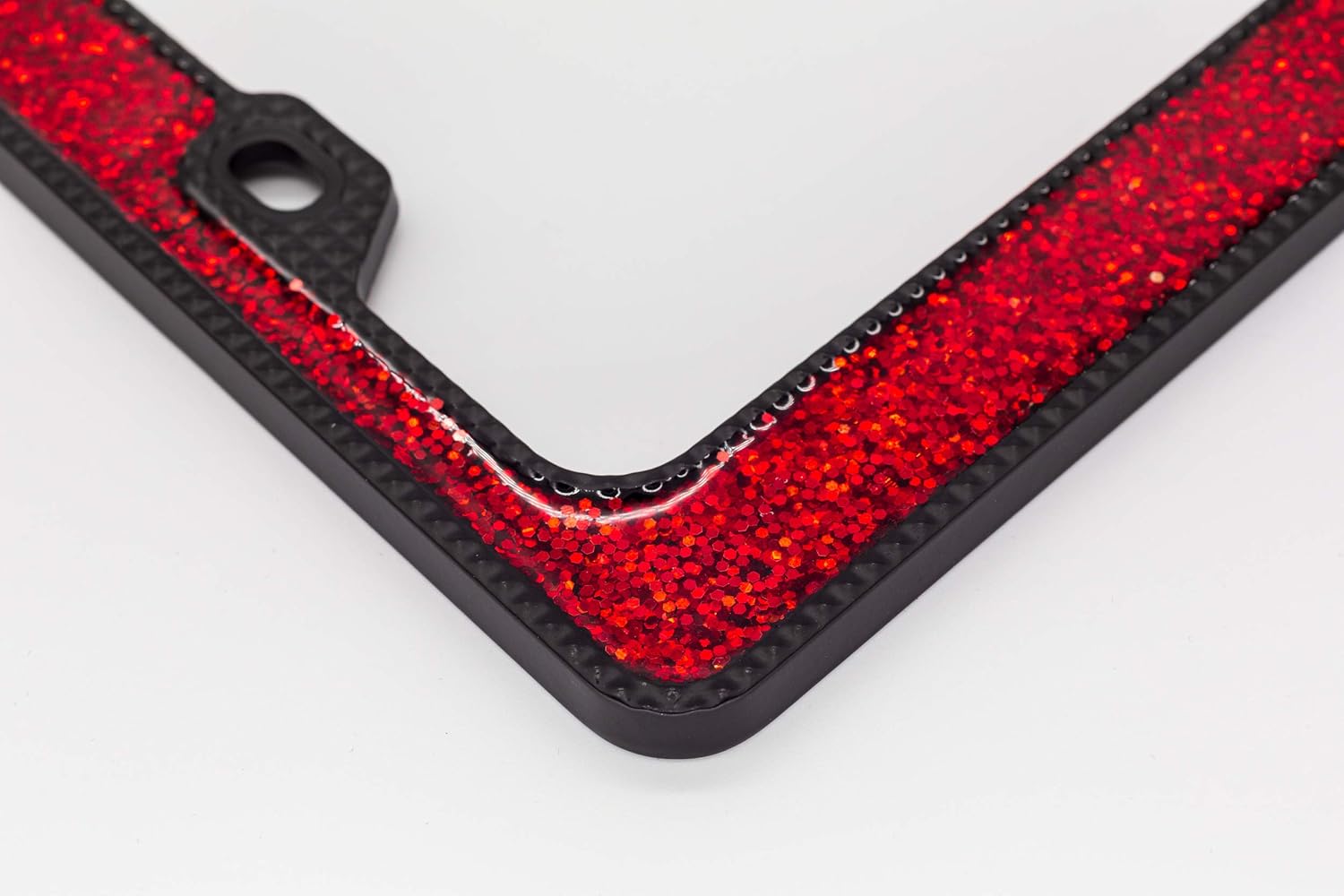 Creathome 3D Shining and Neon License Plate Frame from Pure Zinc Alloy Metal Perfect Plate Holder, Matt Black with Red Glitter - Image 8