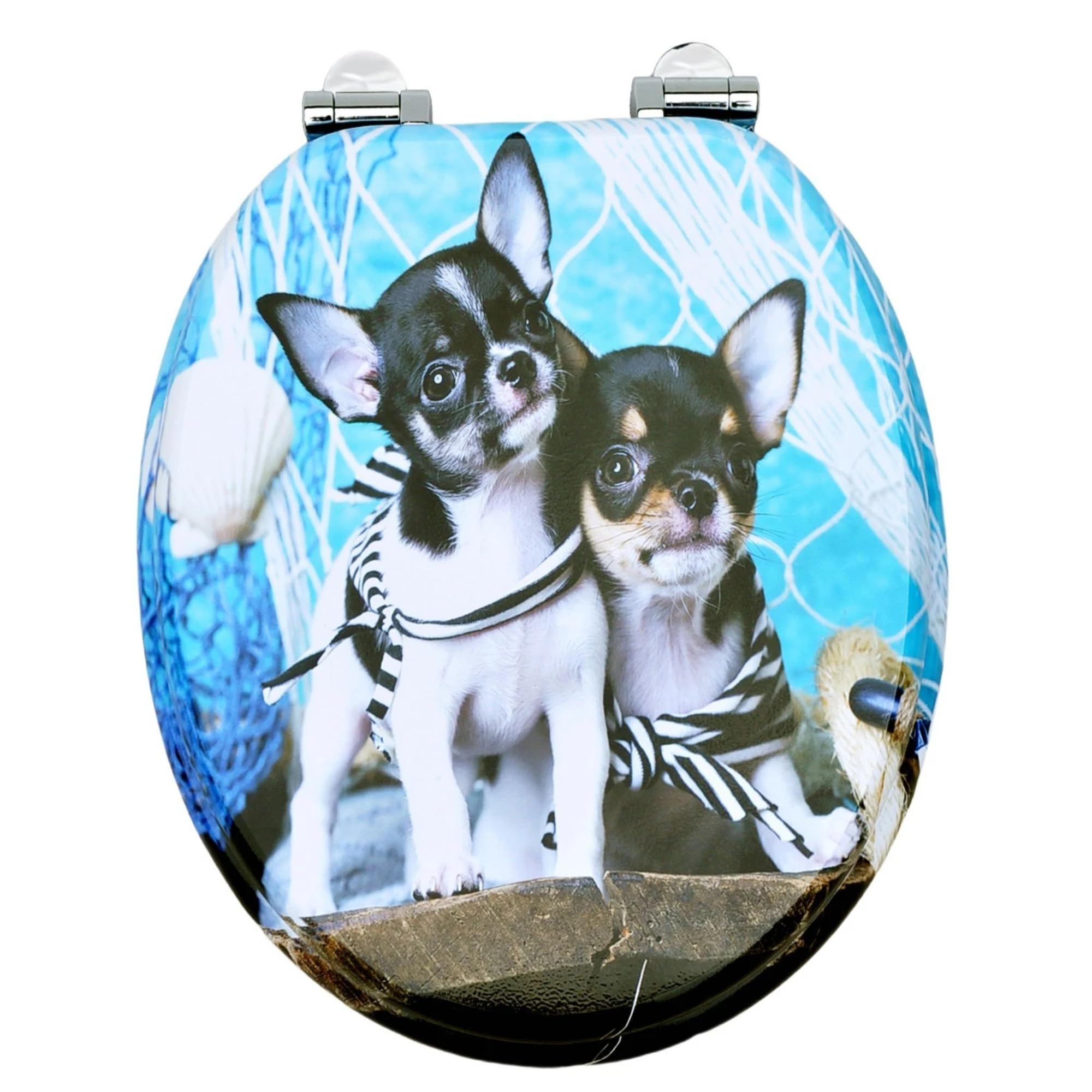 18" Universal MDF WC Toilet Seat – Easy Fit with Strong Zinc Alloy Hinges, Smooth Wipe Surface – Fits All Water Closets (Puppies Design)