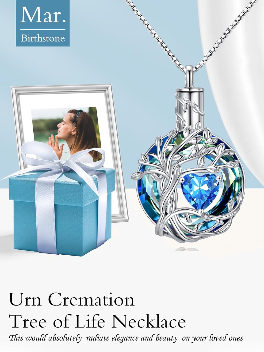 TOUPOP Tree of Life Urn Necklaces for Ashes Birthstone Cremation Jewelry 925 Sterling Silver Crystal Memorial Keepsake Funeral Jewelry for Women (with Funnel Filler) - Image 2