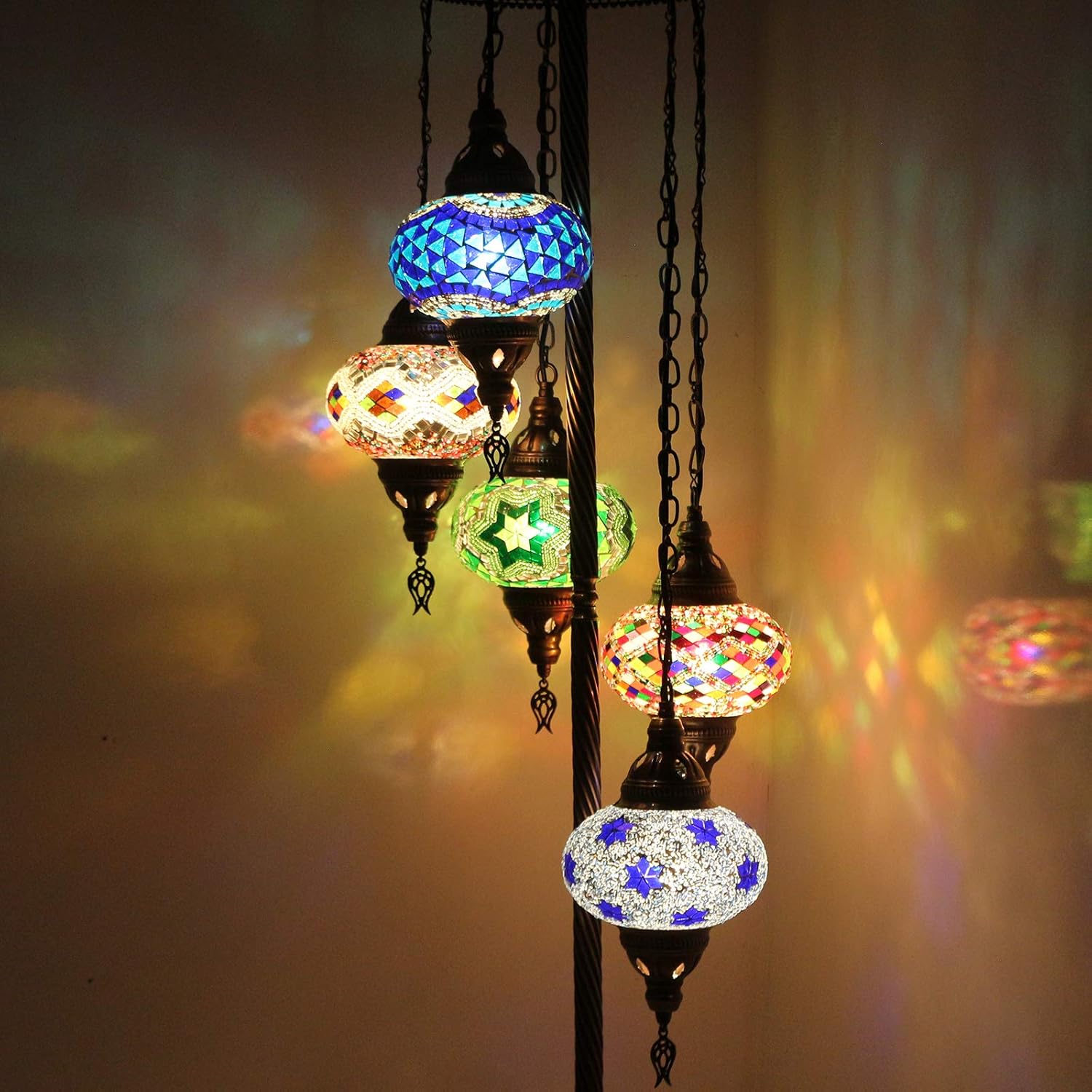 Handmade Turkish Mosaic Lamp 5pieces Glass Floor Table Ball Light Multi Color Home