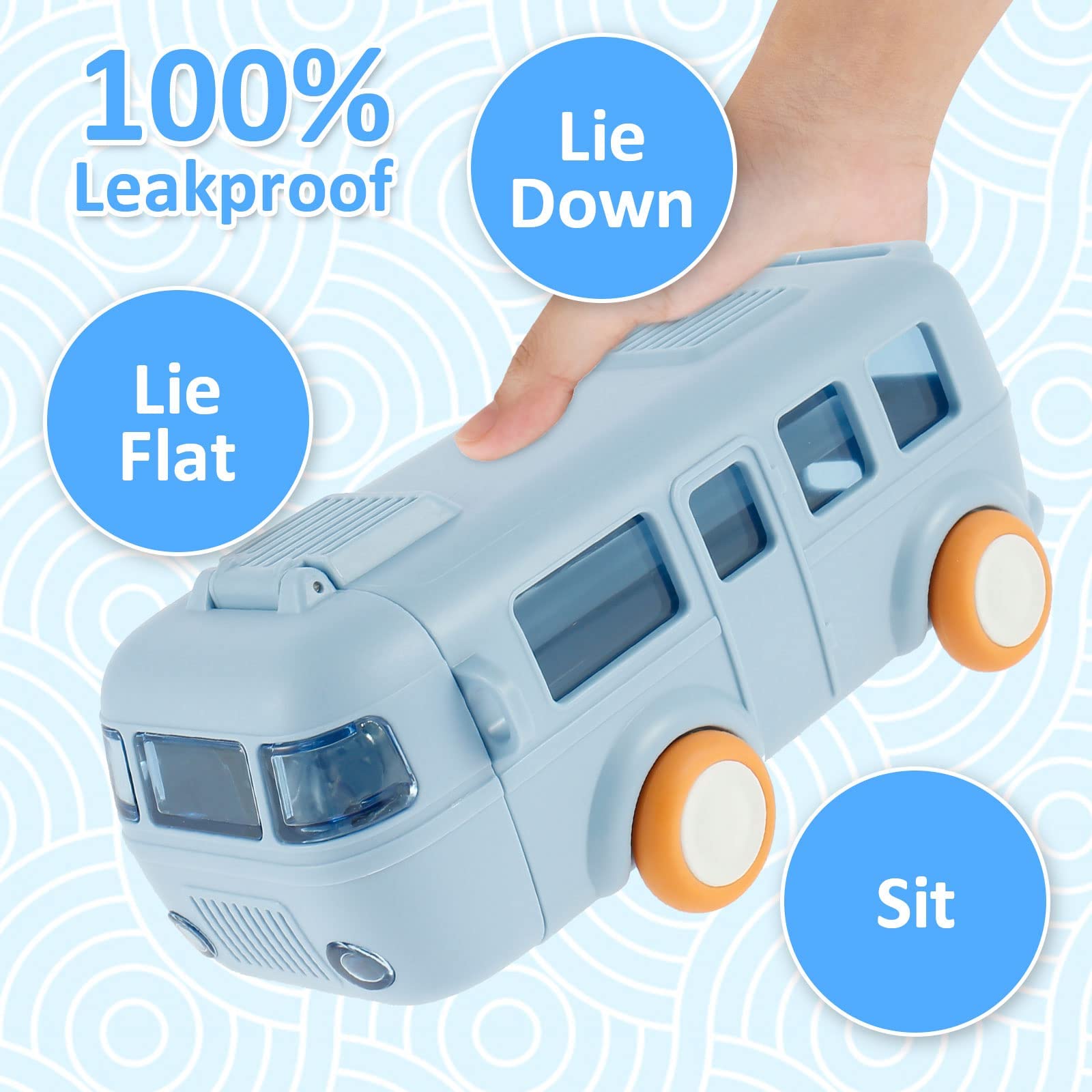 Wasserflasche Bus-Design – 500 Ml, Mit Strohhalm, Auslaufsicher, Verstellbarer Gurt, Für Kinder & Outdoor