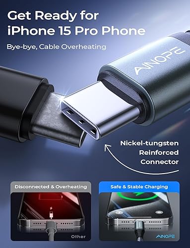 Vista 27 de AINOPE Cable USB C a USB C, paquete de 2 cables USB C de 6 pies de carga rápida con adaptador USB a USB C, cable USB a USBC de 60 W para iPhone 17