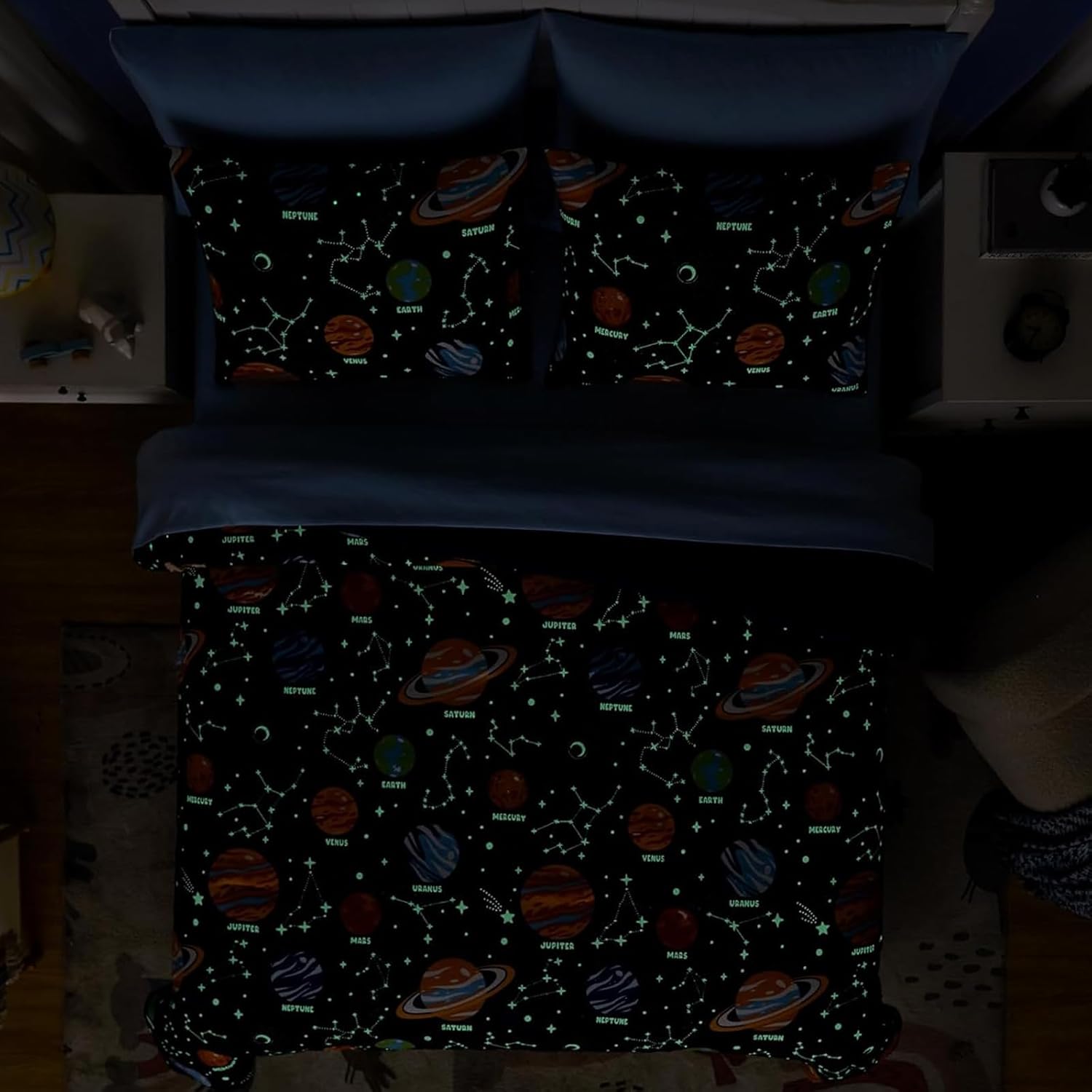 Twin Comforter Set for Boys-5 Pieces Space Glow in The Dark Twin Bedding Sets for Kids, Ultra Soft Bed in A Bag with Sheets - Image 6