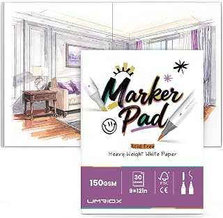 Umriox 30 Sheets Marker Paper Pad, 9"x12" Double Sided Bleedproof Art Sketchbook, 150 GSM Paper, Tape Bound Sketch Book for Alcohol Markers