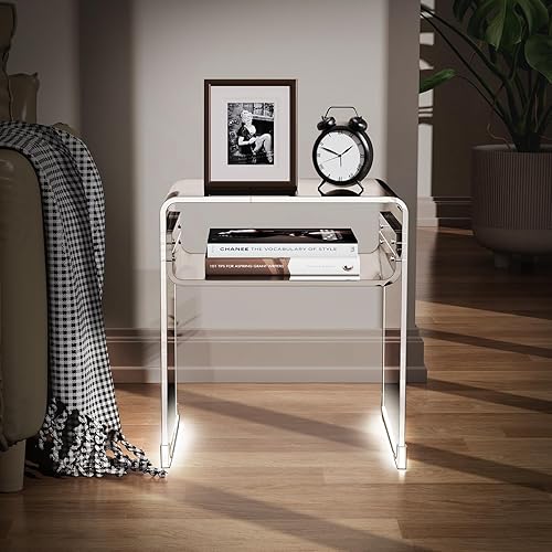 Miniatura 88 de Mesa auxiliar de acrílico transparente de 2 niveles para sala de estar, dormitorio, decoración del hogar (amarillo) Negro -,Azul,Claro,Transparente