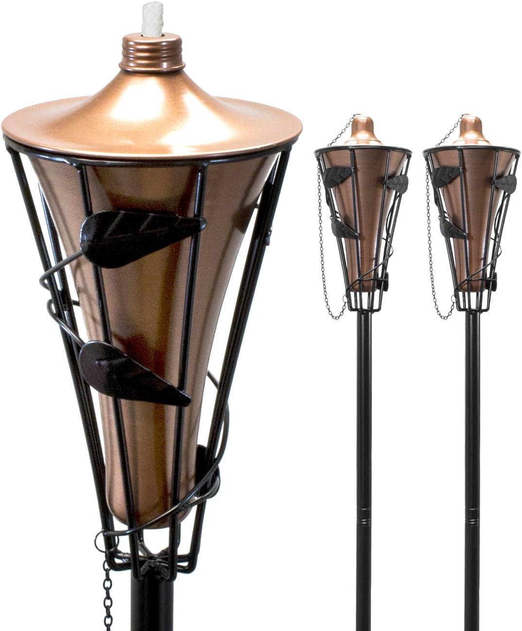 Outdoor Metal Patio Torches – Use for Deck, Patio, Back Yard, Out Door parties, Wedding – Includes Fiberglass Wick and Snuffer Cap (60 Inch, 2 Pack)