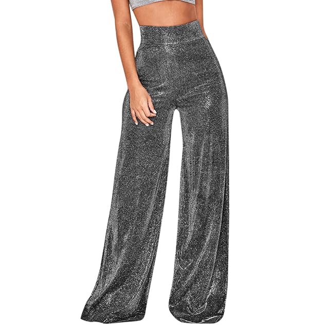 Ladies Bright Silk High Waist Drape Zip Wide Leg Flared Pants Business Casual Pants Women