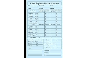 Cash Register Balance Sheets: Daily Drawer Count Log Book
