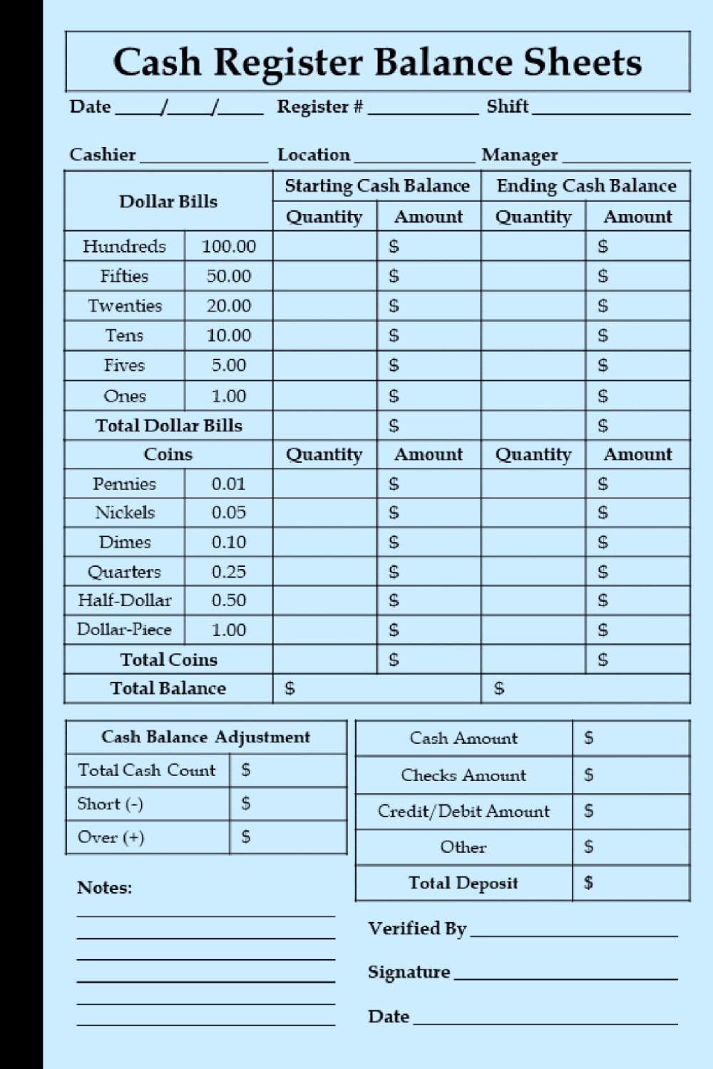 amazon-com-cash-register-balance-sheets-simple-cashier-log-book-for-daily-drawer-count-currency-coin-and-deposit-report-forms-100-pages-publishing-blue-chip-books