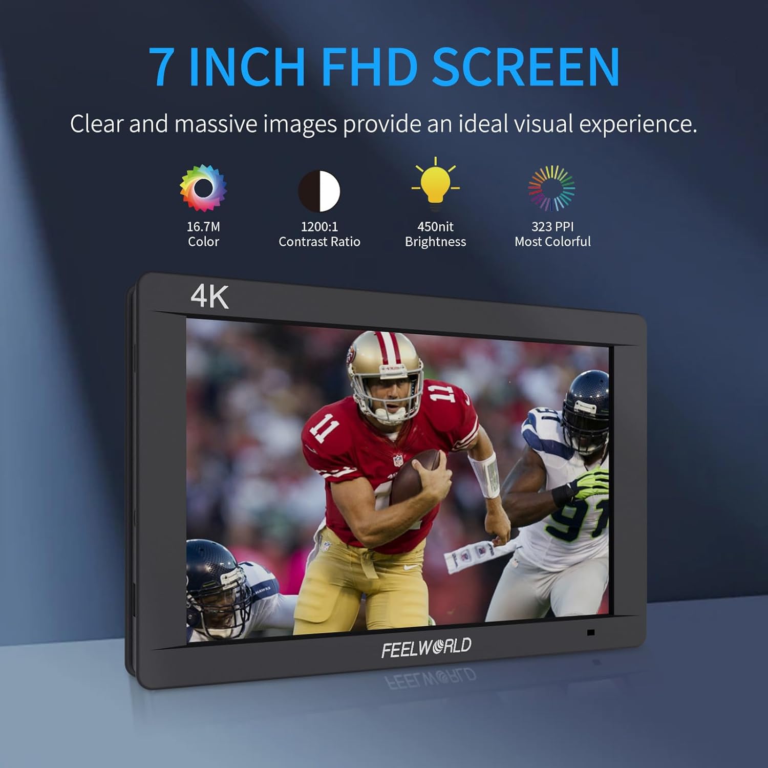 FEELWORLD FW703 7 Inch Video Camera Monitor with F750 4400 mAh Battery 3G SDI 4K HDMI DSLR On Camera Field Video Assist Peaking Focus IPS Full HD