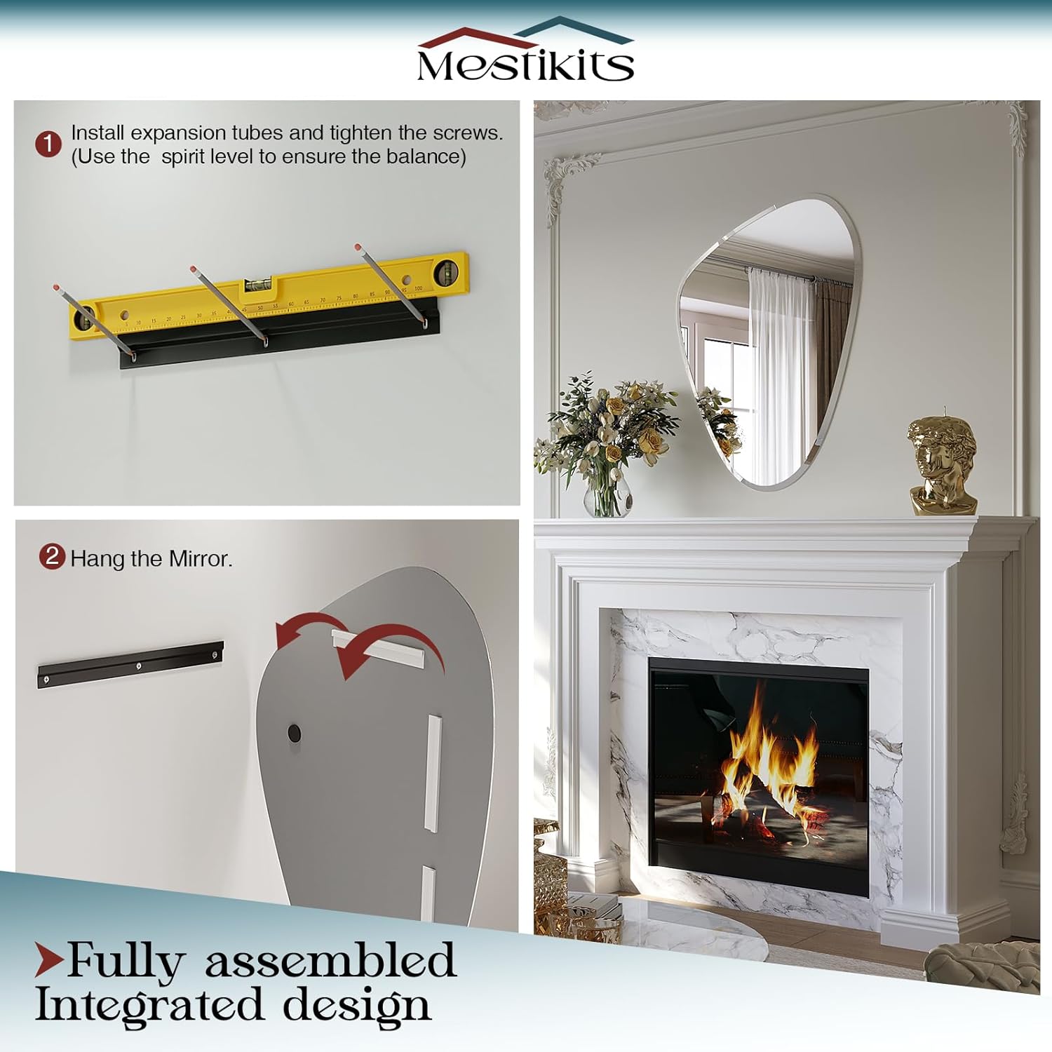 Irregular Teardrop Wall Mirror, 48"x22" Asymmetrical Oval Mirror for Wall, HD Silver Mirror for Entryway, Staircase, Bathroom, Modern Farmhouse Decor