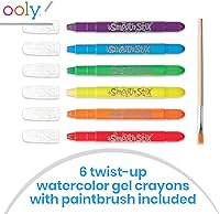 Vista 2 de Ooly Smooth Stix - Crayones de gel para niños y adultos con pincel, juego de 6 colores arcoíris de acuarela para vidrio y papel con estuche, juego