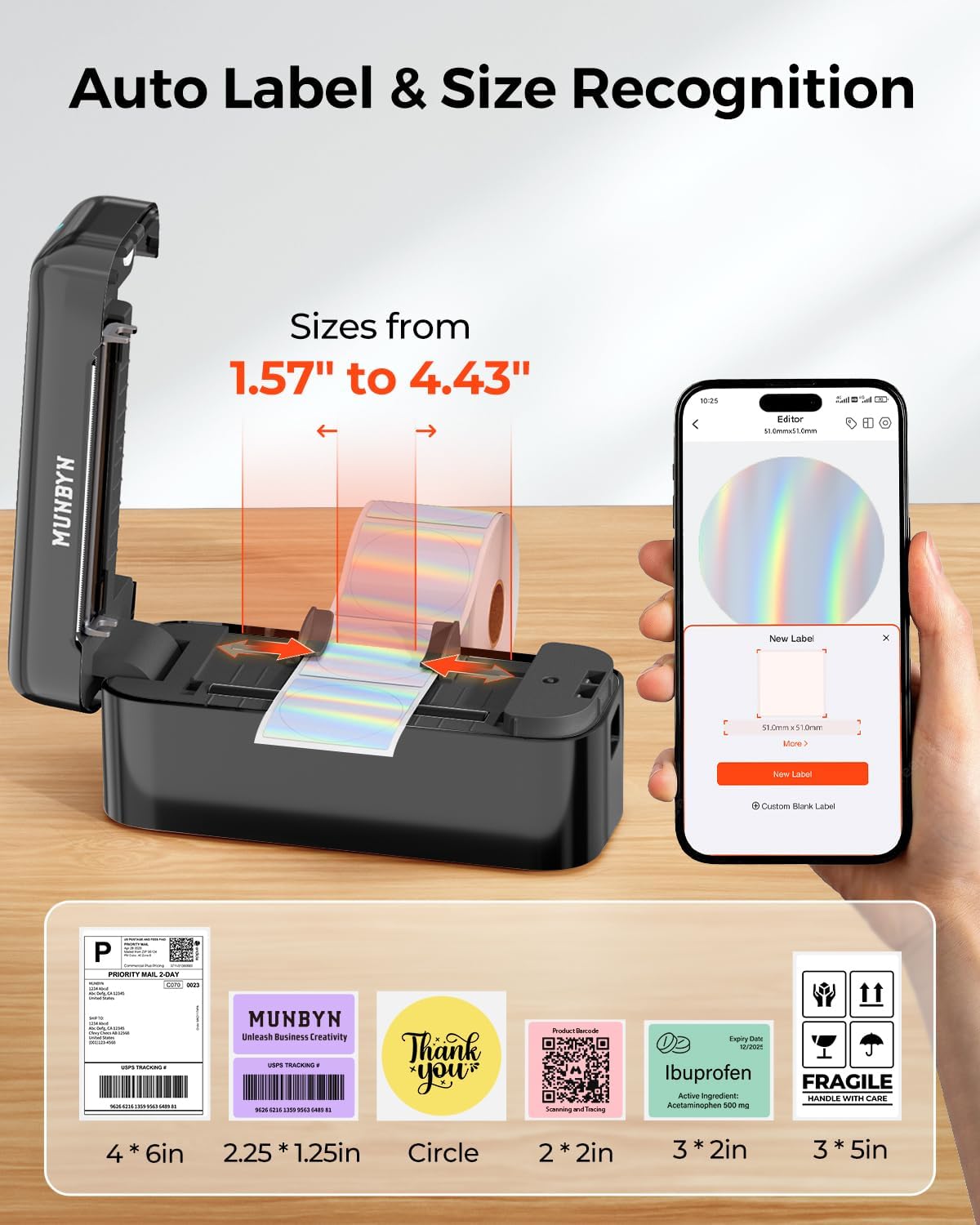 MUNBYN Bluetooth Thermal Label Printer RealWriter RW402B, 4x6 Shipping Label Printer for Small Business, Compatible with Android, iPhone and Windows, Mac, Chromebook, Ebay, USPS, FedEx, Shopify