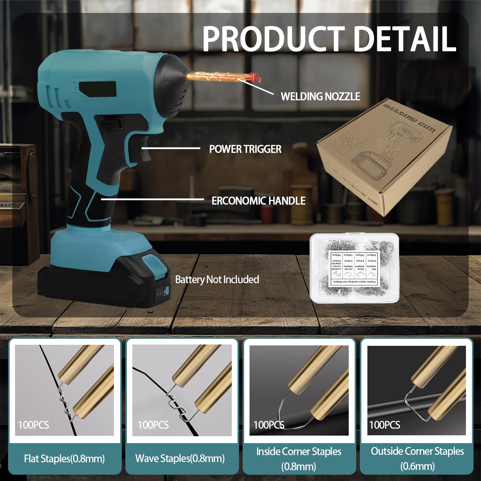 Soudure Plastique sans Fil, Kit Reparation Souder Plastique avec 400Pcs Agrafeuse Chaud, Soudeuse Plastique Compatible avec Makita 18V Batterie pour Réparer Pare Chocs Auto (Batterie Non Incluse)