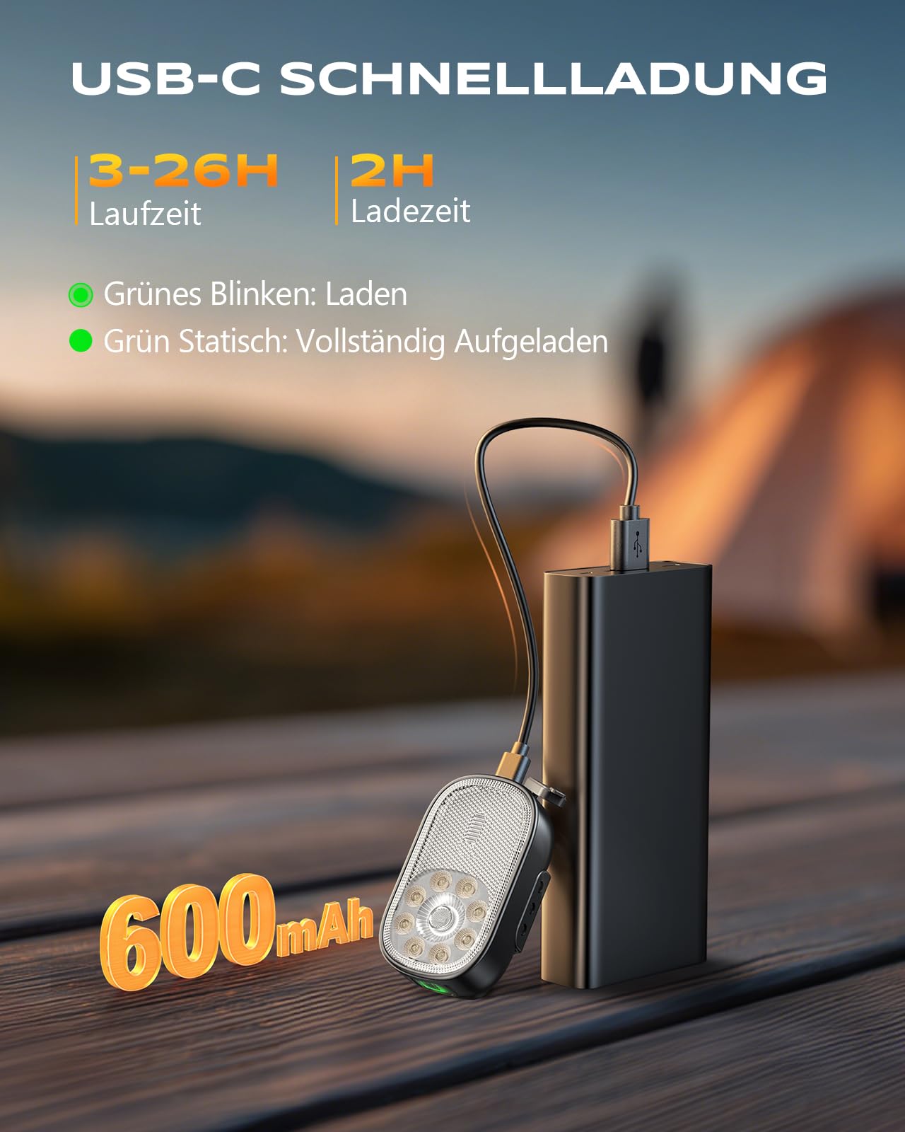 CIRYCASE 500LM EDC Mini Taschenlampe, 10 Modi Clip Lampe mit Spot & Flutlicht, USB-C Wiederaufladbar &IP65 Wasserdichte Tauchlampe Flashlight, LED Lauflicht für Joggen, Camping, Notfall, Running Light