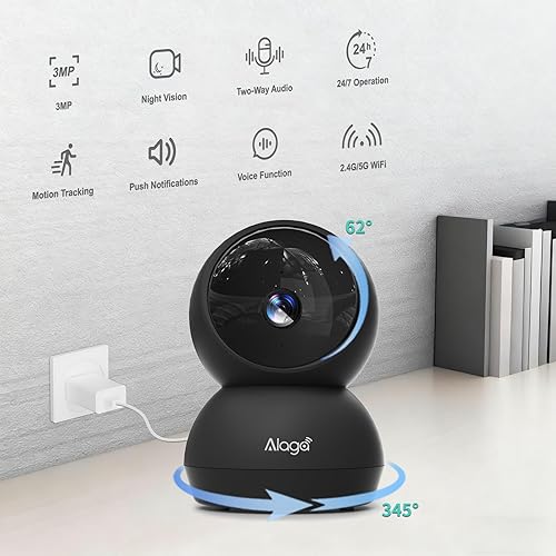 Miniatura 2 de Cámara de seguridad, cámara de seguridad interior HD 2K, cámara panorámica de 360 grados para mascotas, WiFi 2.4G y 5G, detección de movimiento,
