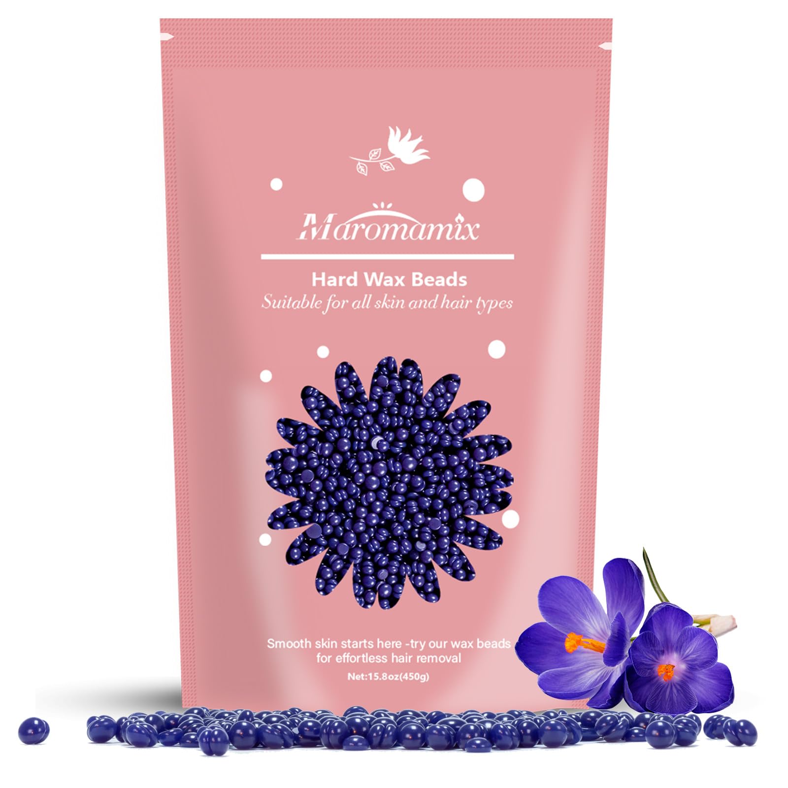 Maromamix Hard Wax Beads for Hair Removal, 450g Aloe Rose Wax Beans, Gentle & Effective for Sensitive Skin, Whole Body, Face, Brazilian, Bikini, Legs, Arms, Underarms, Men & Women