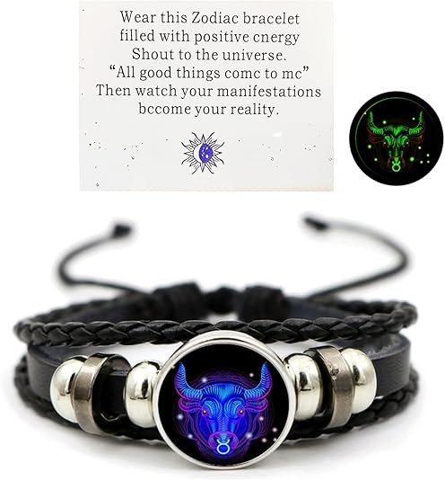 Zodiac Signs Spirit Bracelet Zodiac Bracelet for Women Men Adjustable 12 Constellation Bracelet Multilayer Zodiac Black Leather Bracelets Zodiac Sign Wrap Bracelet for Women Men Birthday Jewelry