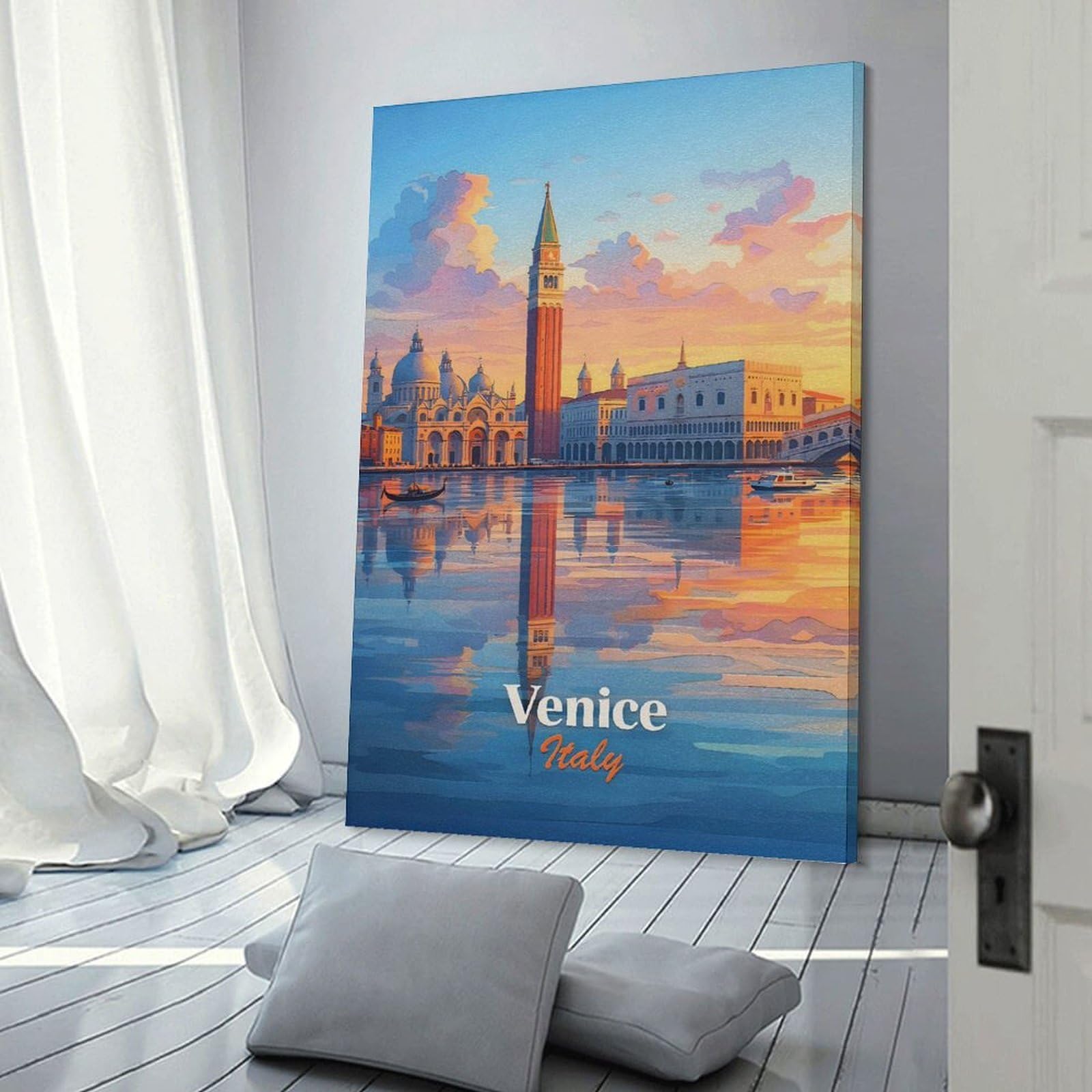 Junmoney Venice Italy Canal Sunset Wall Picture Print 24x36inch(60x90cm), for Lounge Decor, Offices Or Entryway Styling, A Flexible Wall Accent for Shared Spaces