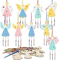Vista 1 de Fennoral Paquete de 9 carillones de viento de ángel para niños, campanillas de viento de ángel, manualidades de madera para pintar para actividades