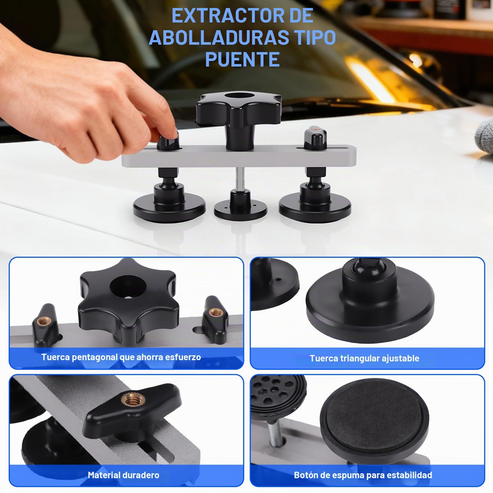 Kit de Extractor de Abolladuras de Coche sin Pintura con Elevador Dorado | 142Pcs Kit de Reparación de Abolladuras, con Placa Reflectante PDR, Abolladuras Extractor de Abolladuras y Ventosa