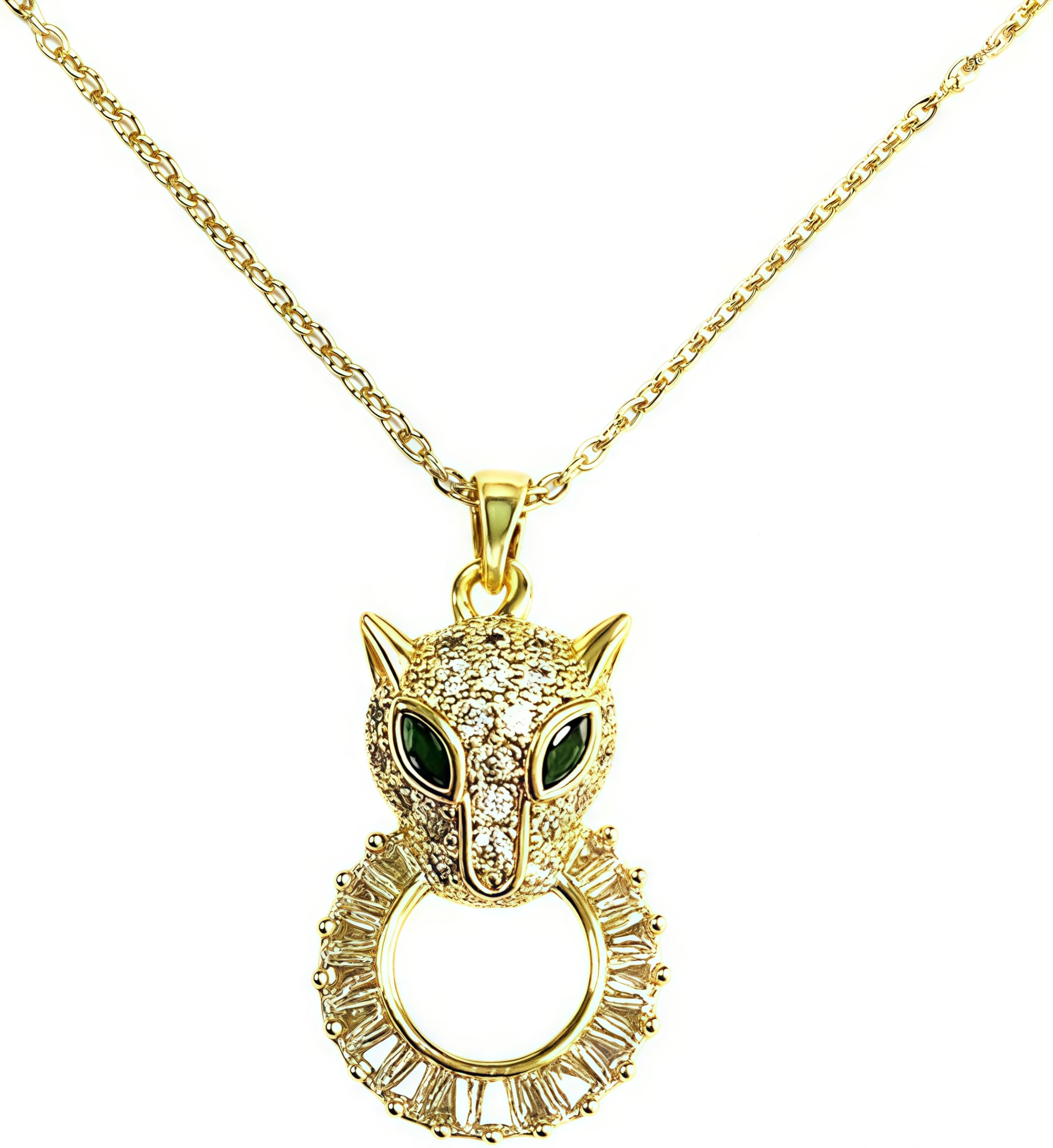DjkIdj 14K Gold Plated Leopard Head Pendant Necklace with Zircon Adjustable Chain Collar Green Eye Leopard Head Pendant