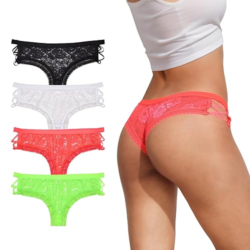 Svmer Women Lace Cheeky Low Rise Panties Comfy Bikini Criss Cross Underwear 4 Pack - Medium - Mix2(4 Pack)