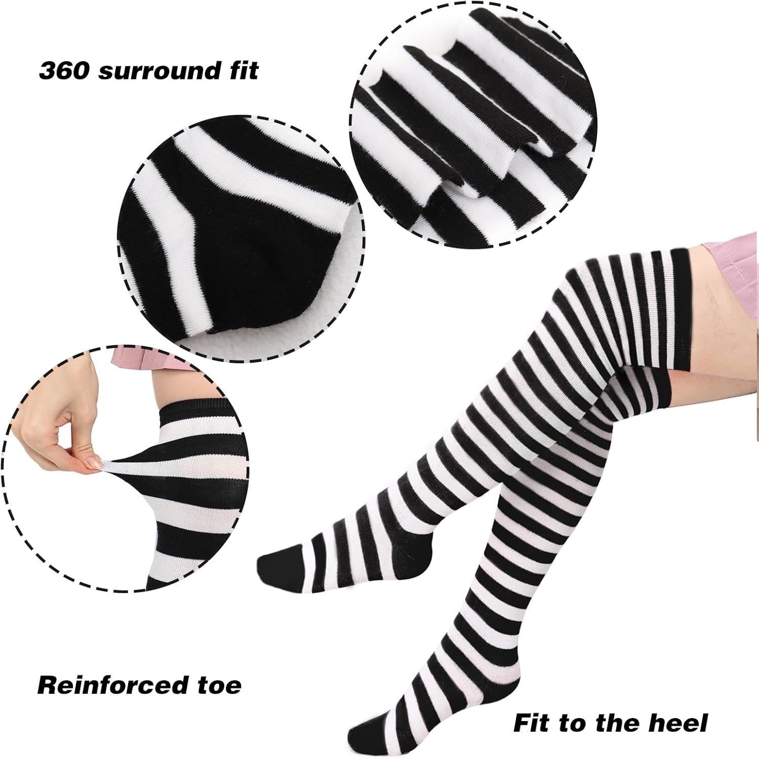 DAZCOS Striped Thigh High Socks Elastic Over The Knee Knit Stockings Leg Warmers for Christmas - Image 4