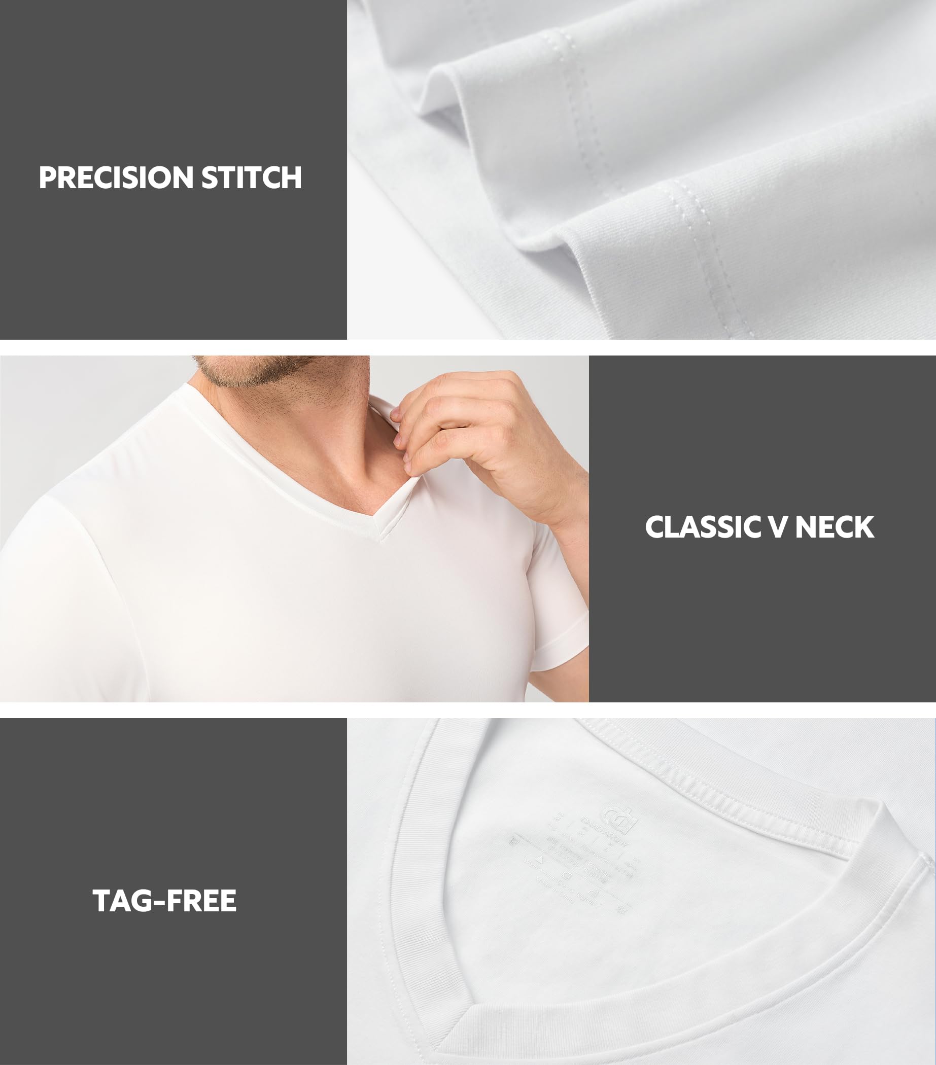 DAVID ARCHY Camiseta interior para hombre, de secado rápido, elástica y que absorbe la humedad, cuello en V, paquete de 3