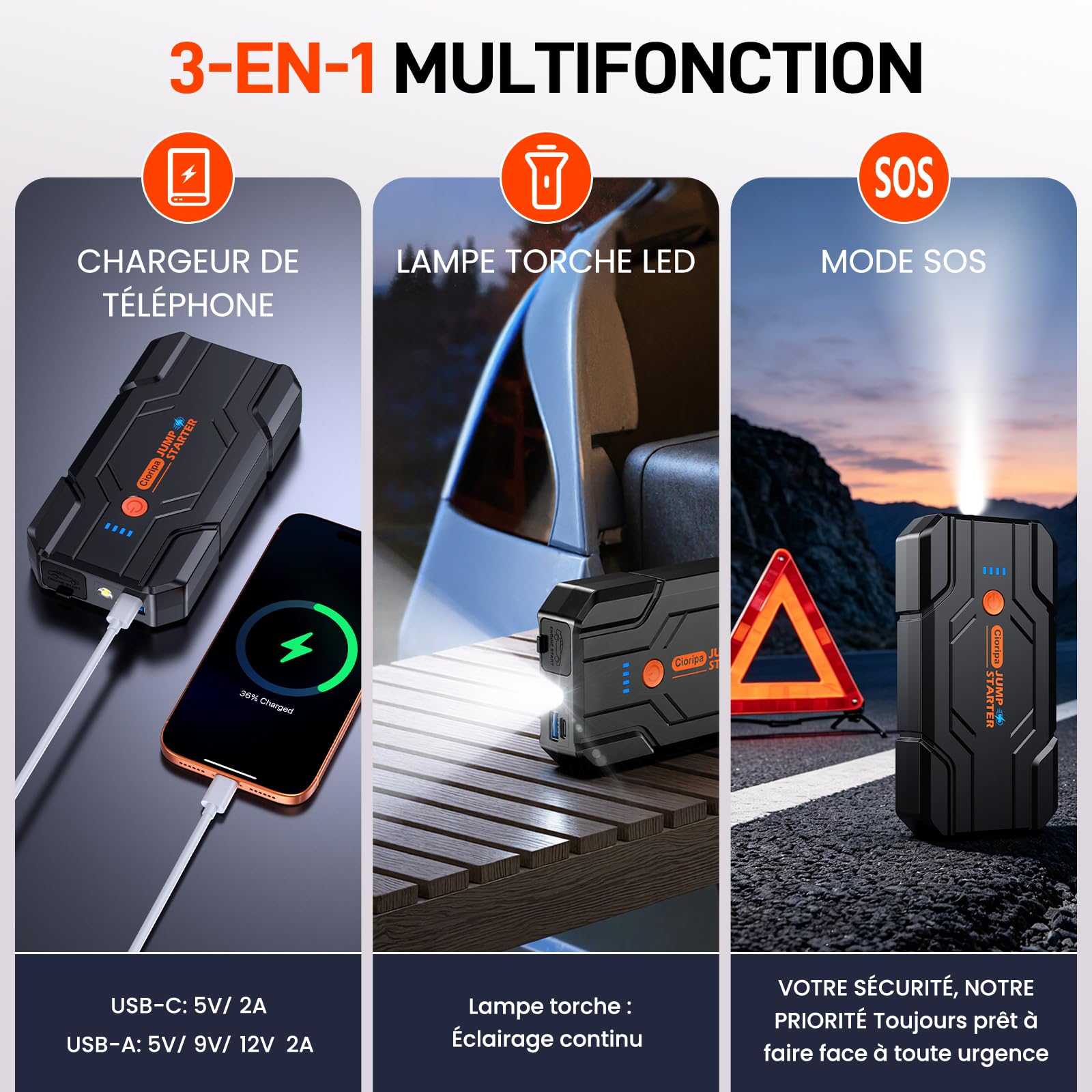 Booster Batterie Voiture 𝟏𝟎𝟎𝟎𝟎𝐀14.8V 9,0L Gaz 8,5L Diesel Auto