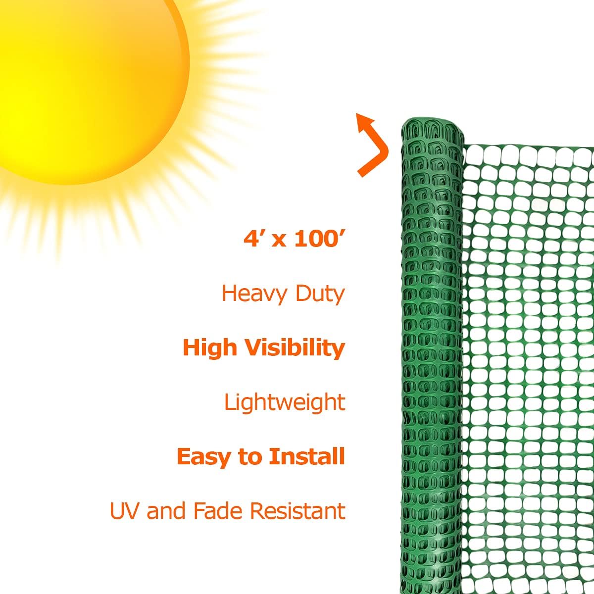 Ashman Plastic Mesh Fence, Construction Barrier Netting, Green, 4'x100' Feet, 1 Roll, Garden Fencing, Fences Wrap, Above Ground, for Snow, Poultry, Chicken, Deer, Patio, Garden Netting, Green 100FT