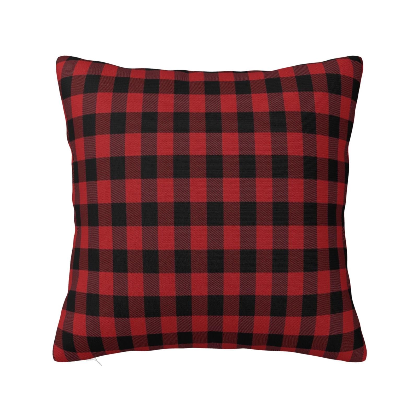 Red Black Flannel Plaid Pillowcase 20"x20"