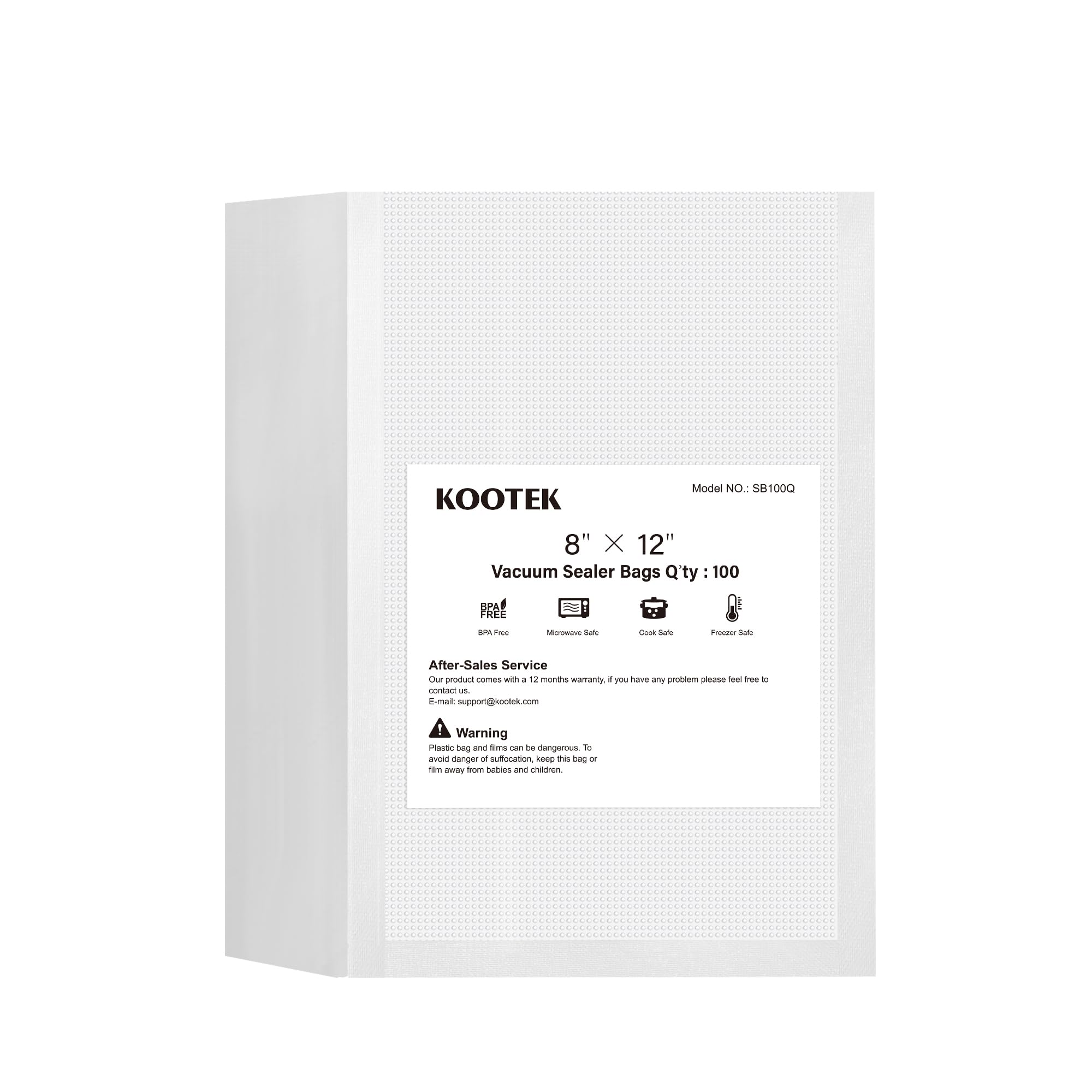 Kootek Vacuum Sealer Bags for Food, 100 Quart 8" x 12" Vacuum Seal Bags for Food Saver, Seal a Meal and Weston. Commercial Grade Precut Freezer Bags for Food Storage, Meal Prep, or Sous Vide