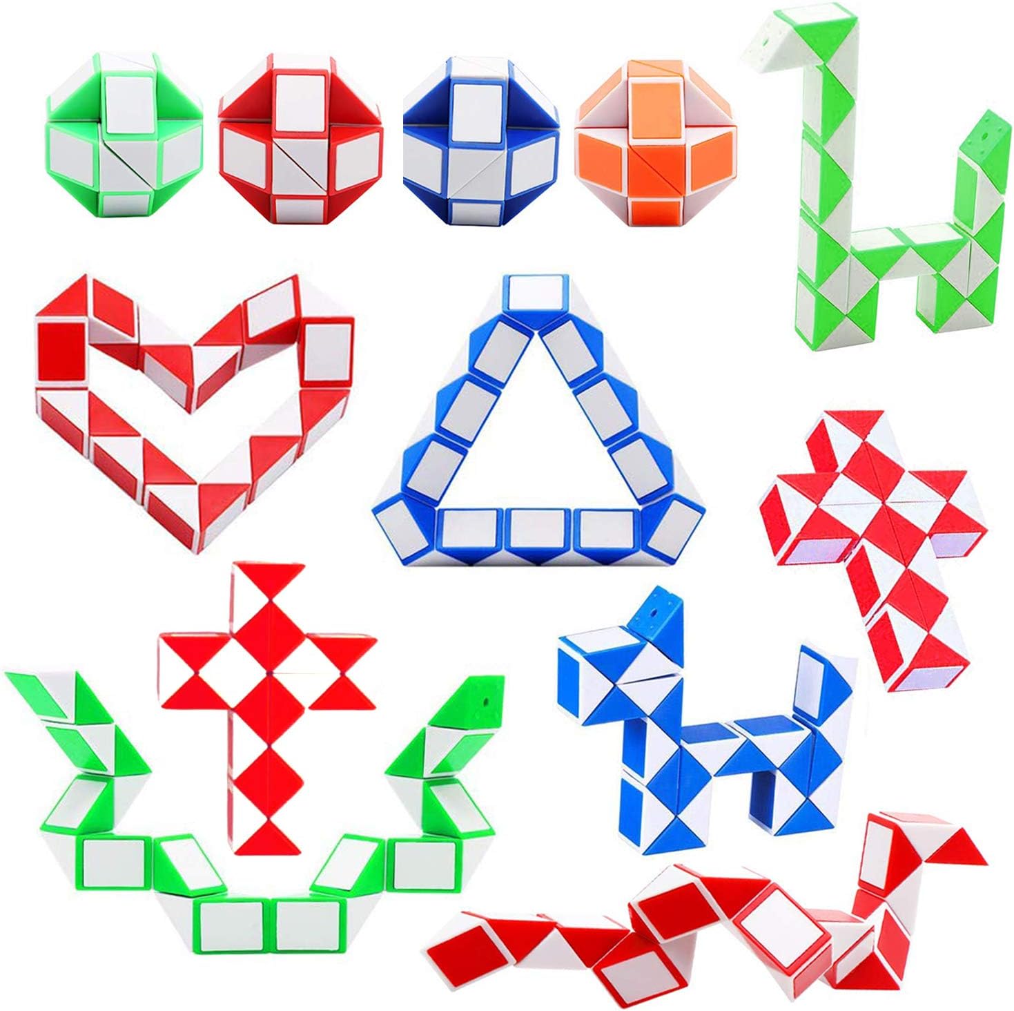 SONEER 12 Pack 24 Blocks Magic Snake Cube,Mini snake Speed Cube, Twist Puzzle Toys for Kids Intelligence Development,Party Bag Fillers, Party Favours(Random Color)