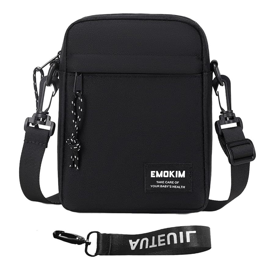 Uirheurd Sacoche Bandoulière Unisexe - 16x23x9cm - Nylon - Multicompartiments - Noir
