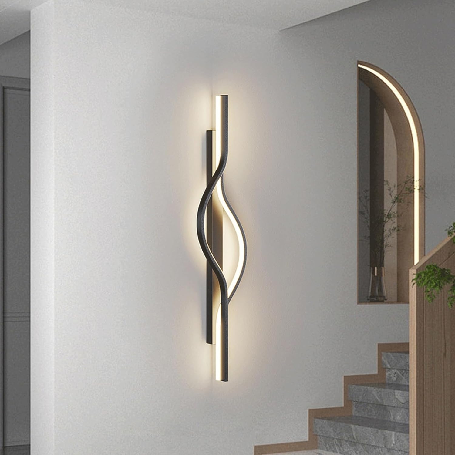 Modern Creative LED Wall Sconce Black Iron Aluminum Silicone Wave Unique Design Single Color Light for Hallway Staircase Bedroom Living Room Restaurant Kitchen Background Wall Hotel(Medium)