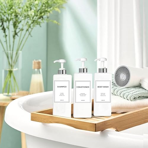 Miniatura 3 de Modern Silver - Dispensador de champú y acondicionador (21 onzas, paquete de 3) botellas de plástico rellenables para ducha vacías con bomba para