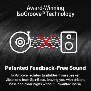 Andover Audio SpinBase MAX 2 Premium Speaker System - Bluetooth Streaming, Phono Pre-Amp, Capacitive Controls, IsoGroove Technology, Ideal for Turntables, Home Theater, and Hi-Fi Sound Setup - Black