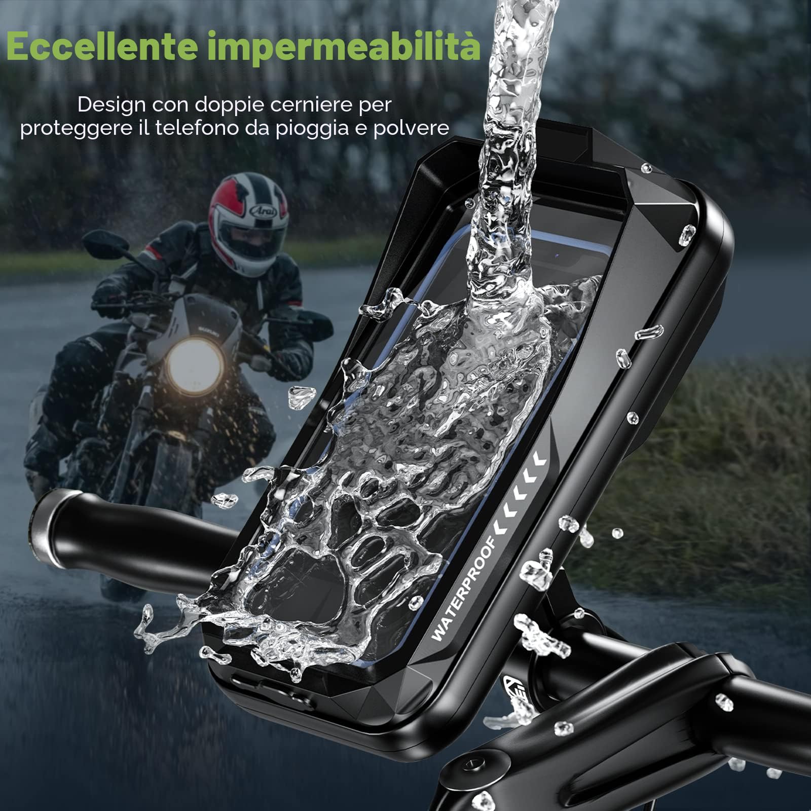 Porta Cellulare Impermeabile, Supporto Telefono Antivibrazione Moto, Scooter con Touch Screen Rotazione di 360° per Smartphone 4.7" a 7.0"